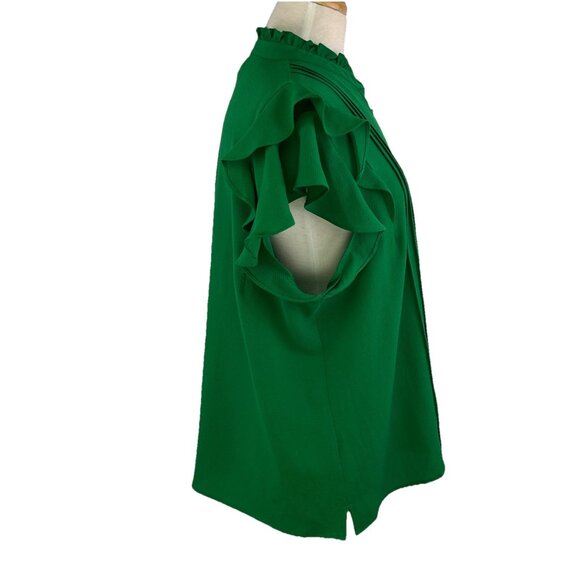 Cece Size XL Green Flutter Sleeve Blouse Womens Button Front Short Sleeves - Picture 5 of 7
